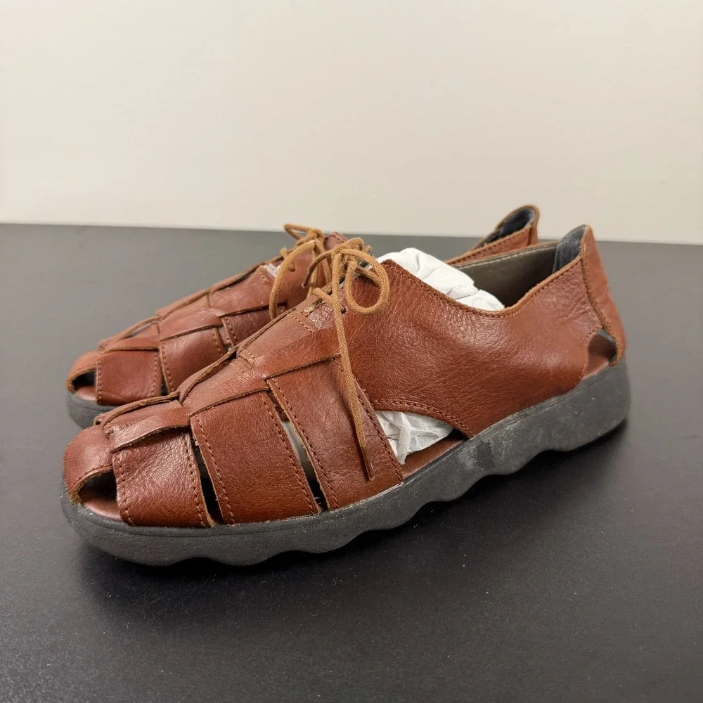 Aerosoles Fisherman Sandals Women's 10B Brown Leather Comfort Lace Up Casual
